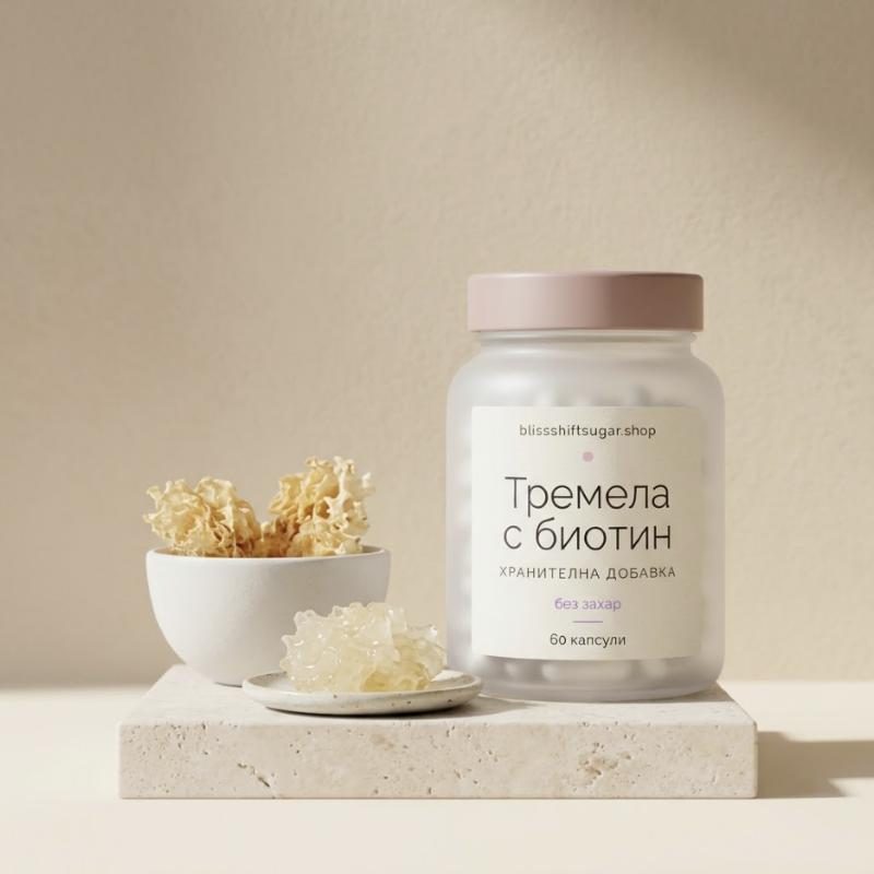 Буркан „Тремела с биотин“ до сушена тремела в керамична купичка